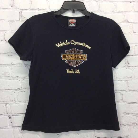 Harley Davidson Women’s Size L T Shirt/Top Logo Graphic Bling York PA Motorcycle - Picture 1 of 8